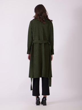 Suede Double Breasted Overcoat - Olive