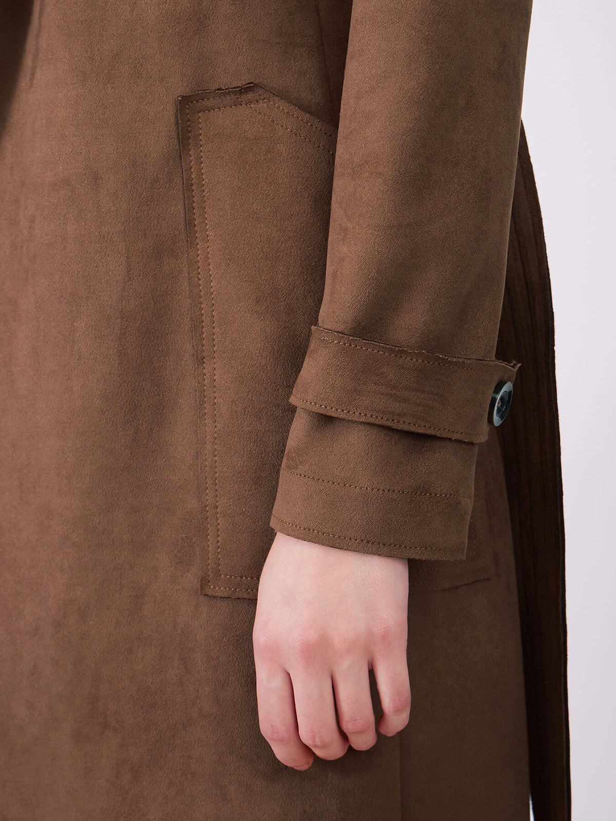 Faux Suede Double Breasted Overcoat - Tan