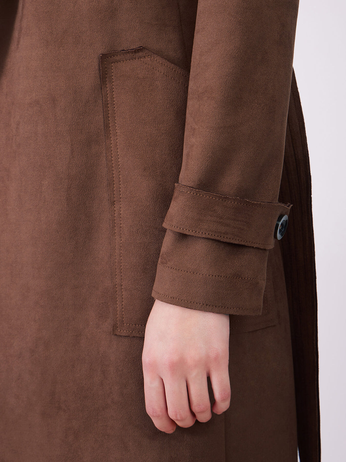 Suede Double Breasted Overcoat - Tan