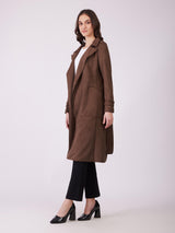 Suede Double Breasted Overcoat - Tan