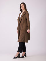 Faux Suede Double Breasted Overcoat - Tan