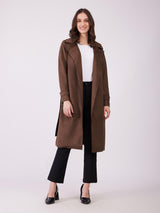 Suede Double Breasted Overcoat - Tan