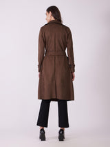 Suede Double Breasted Overcoat - Tan