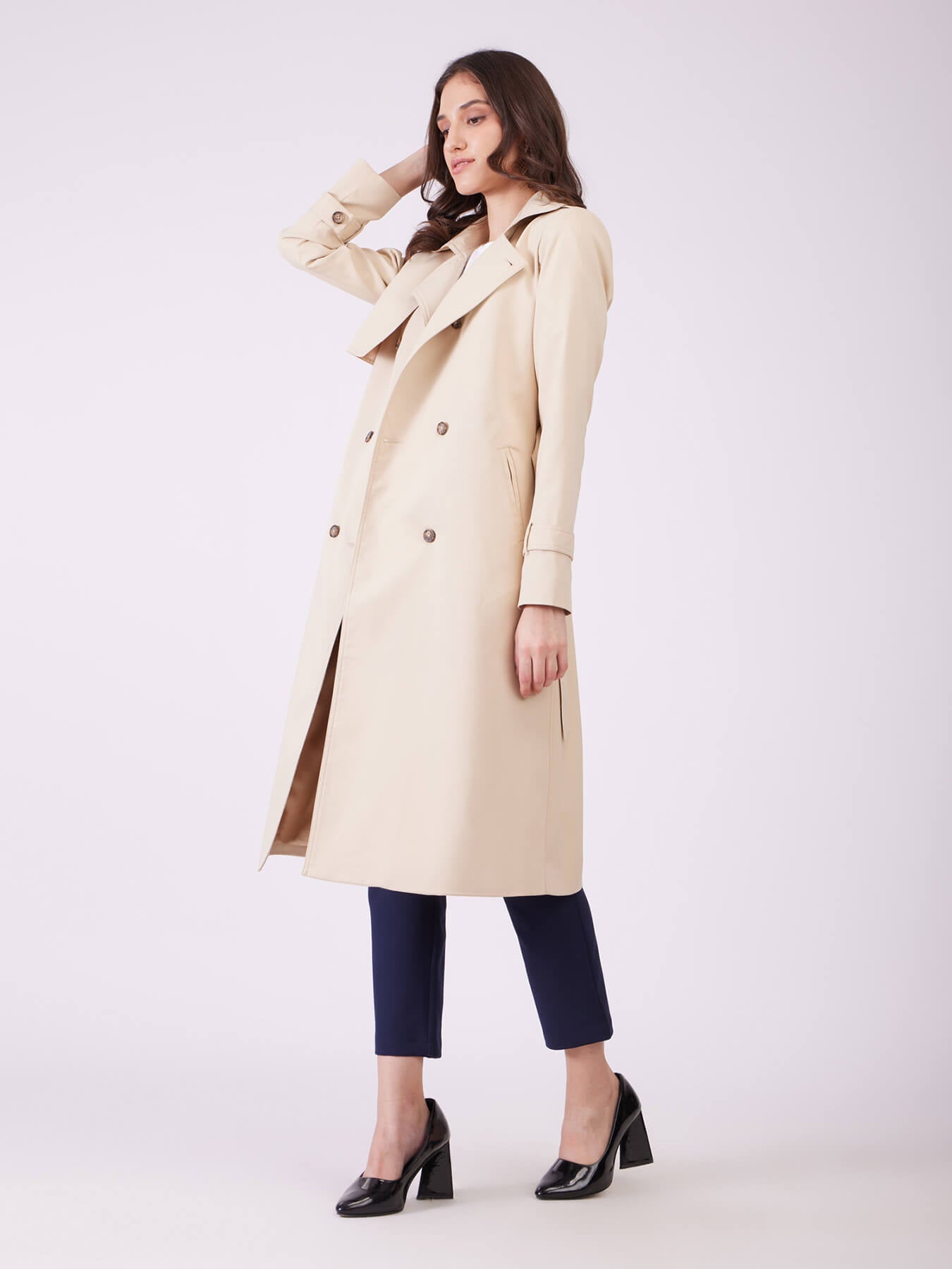 Double Breasted Trench Coat - Beige