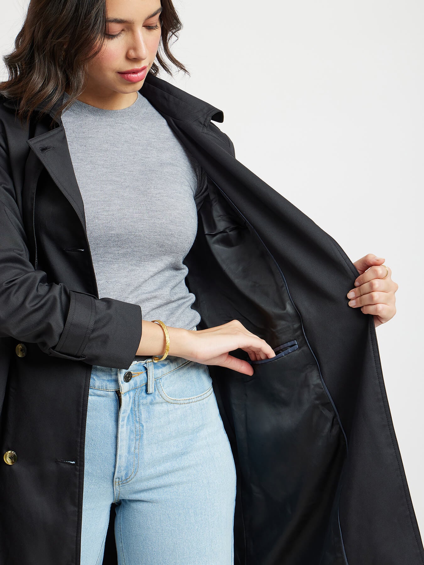 Double Breasted Trench - Black