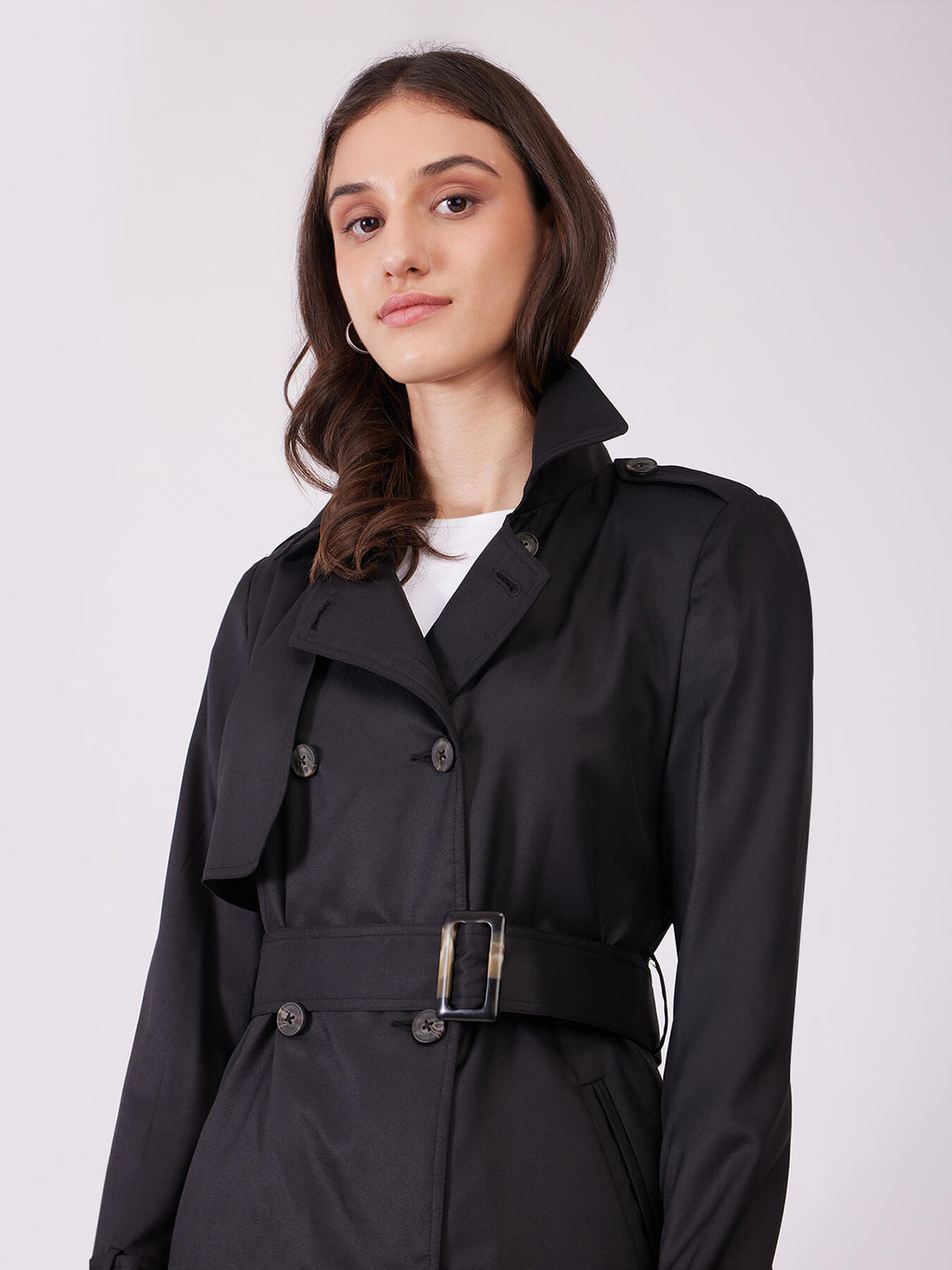 Double Breasted Trench Coat - Black