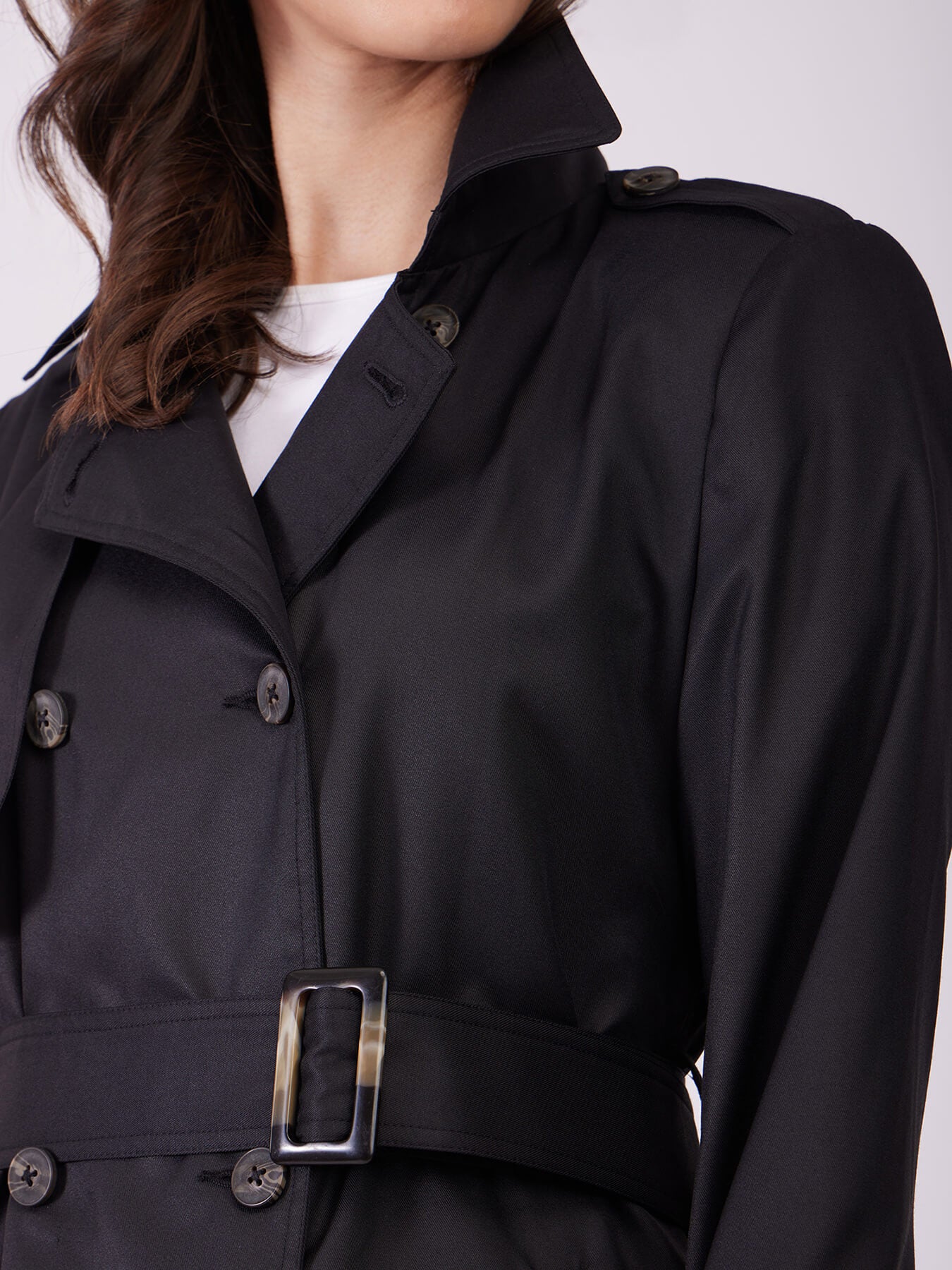 Double Breasted Trench Coat - Black