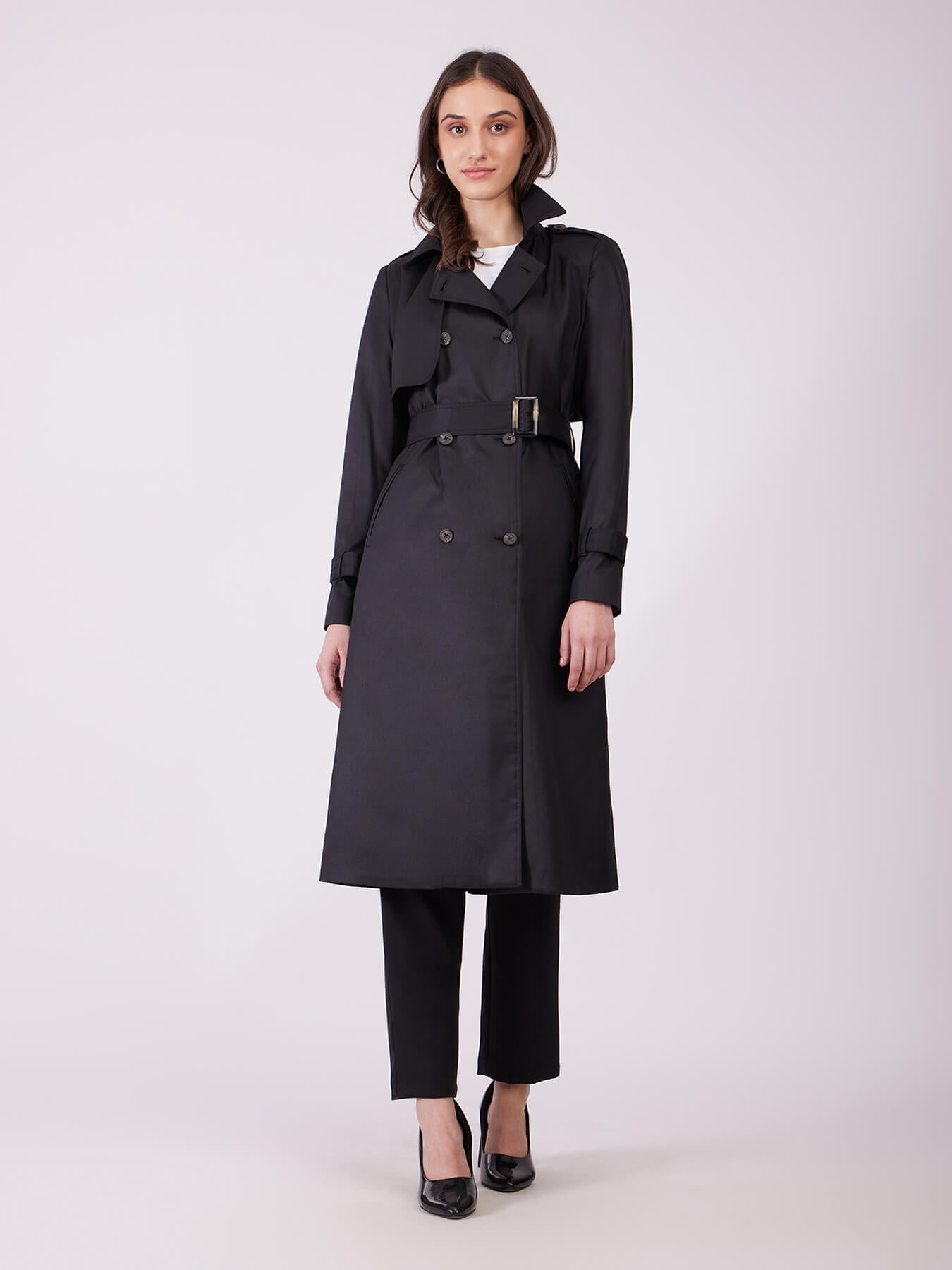 Double Breasted Trench Coat - Black