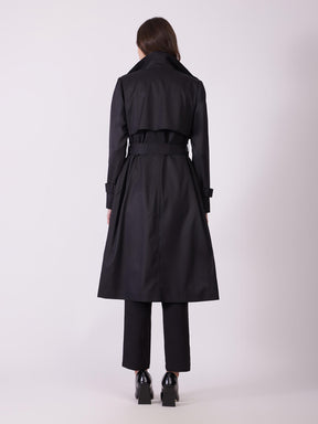 Double Breasted Belted Trench Coat - Black