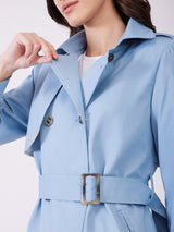 Double Breasted Trench Coat - Sky Blue