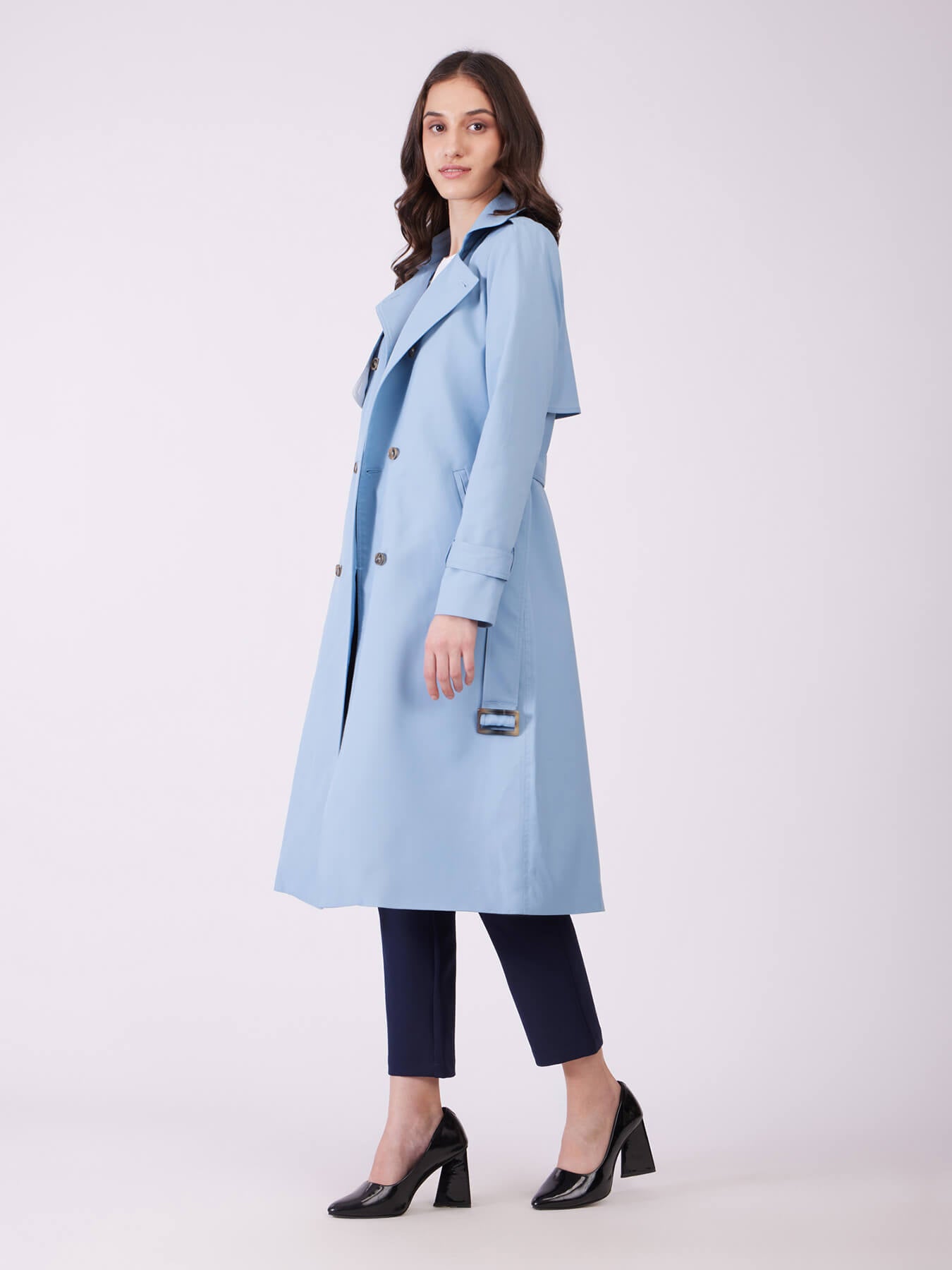 Double Breasted Trench Coat - Sky Blue