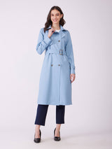 Double Breasted Trench Coat - Sky Blue