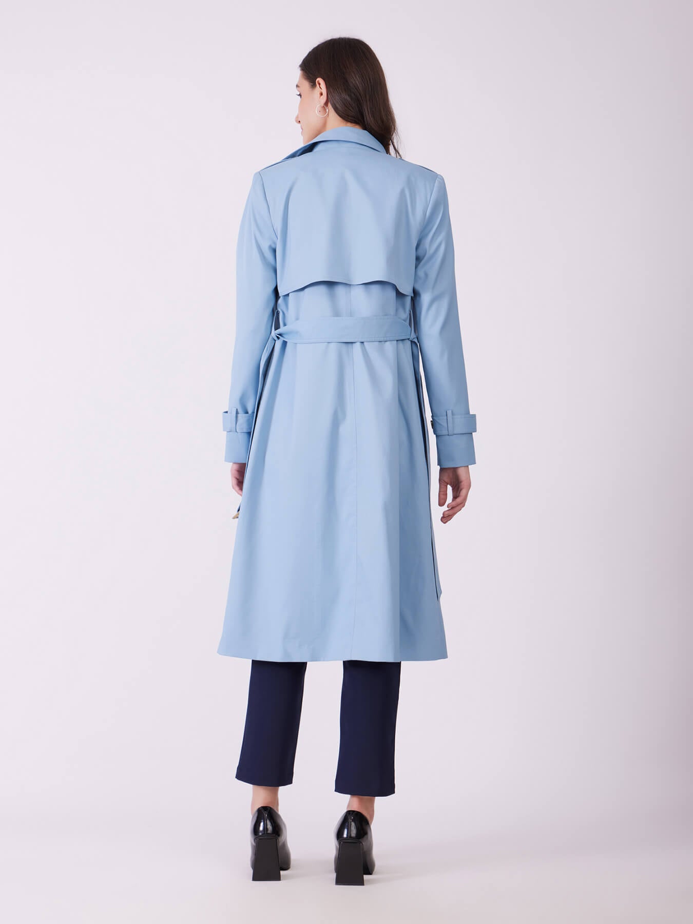 Double Breasted Trench Coat - Sky Blue