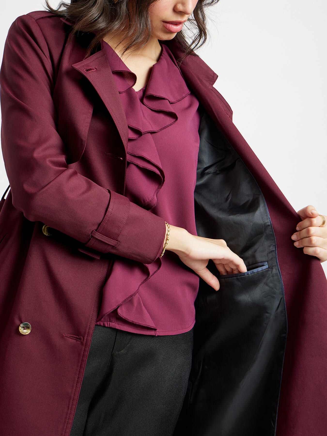 Double Breasted Trench - Maroon