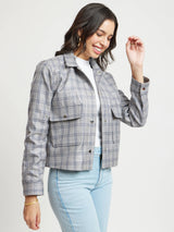 Open Front Cropped Jacket - Grey And White