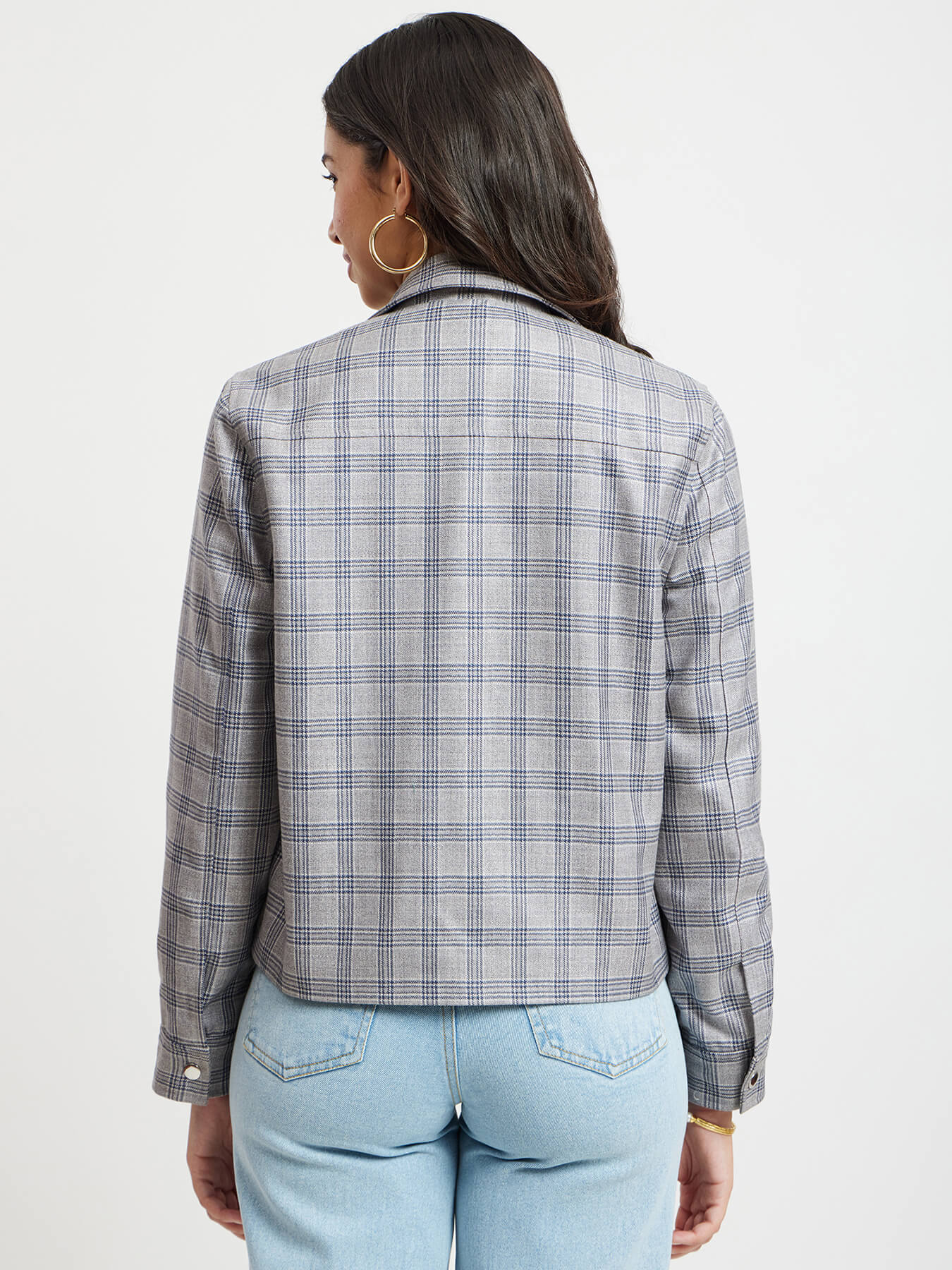 Open Front Cropped Jacket - Grey And White