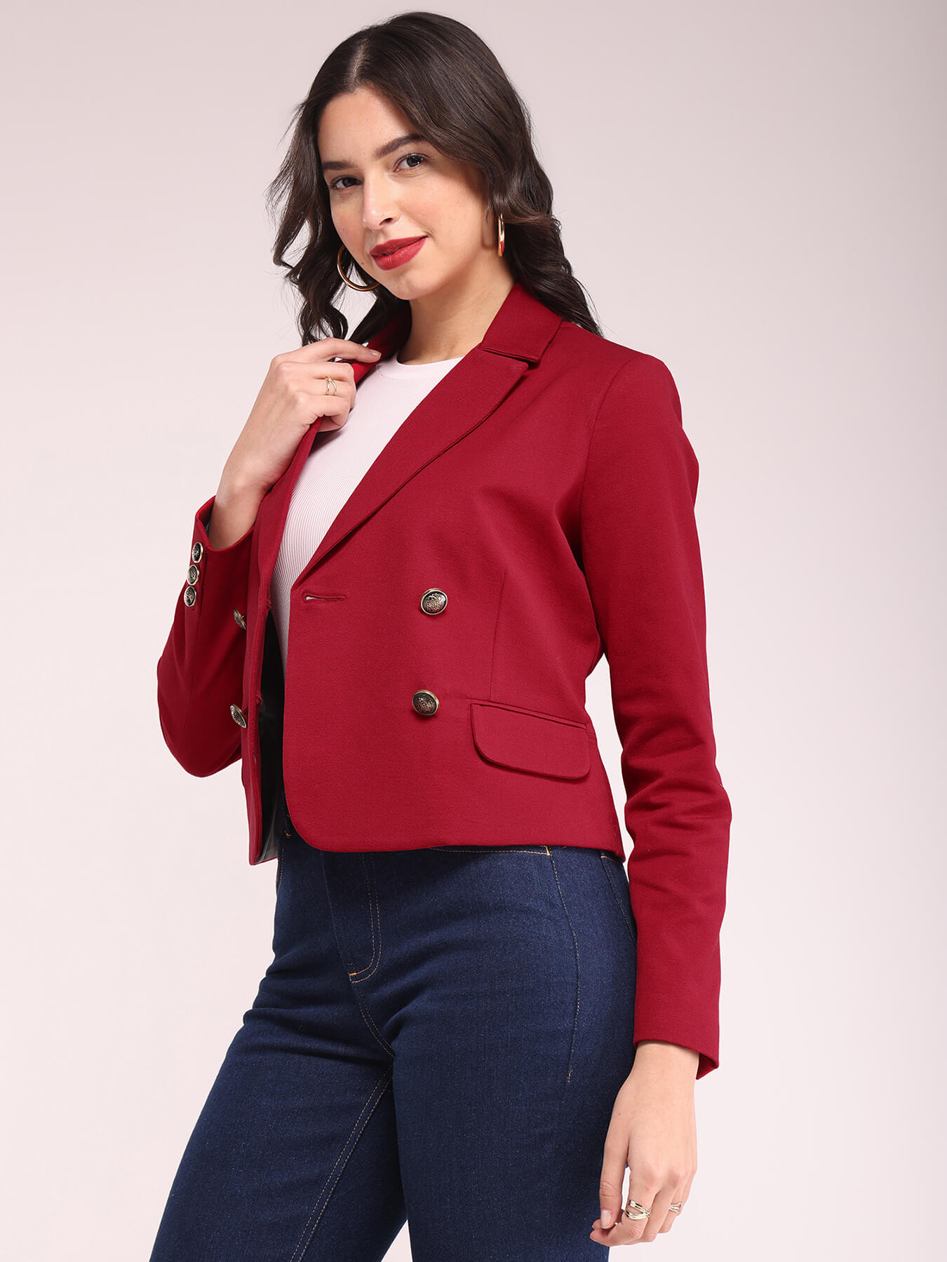 Double Breasted Short Jacket - Red