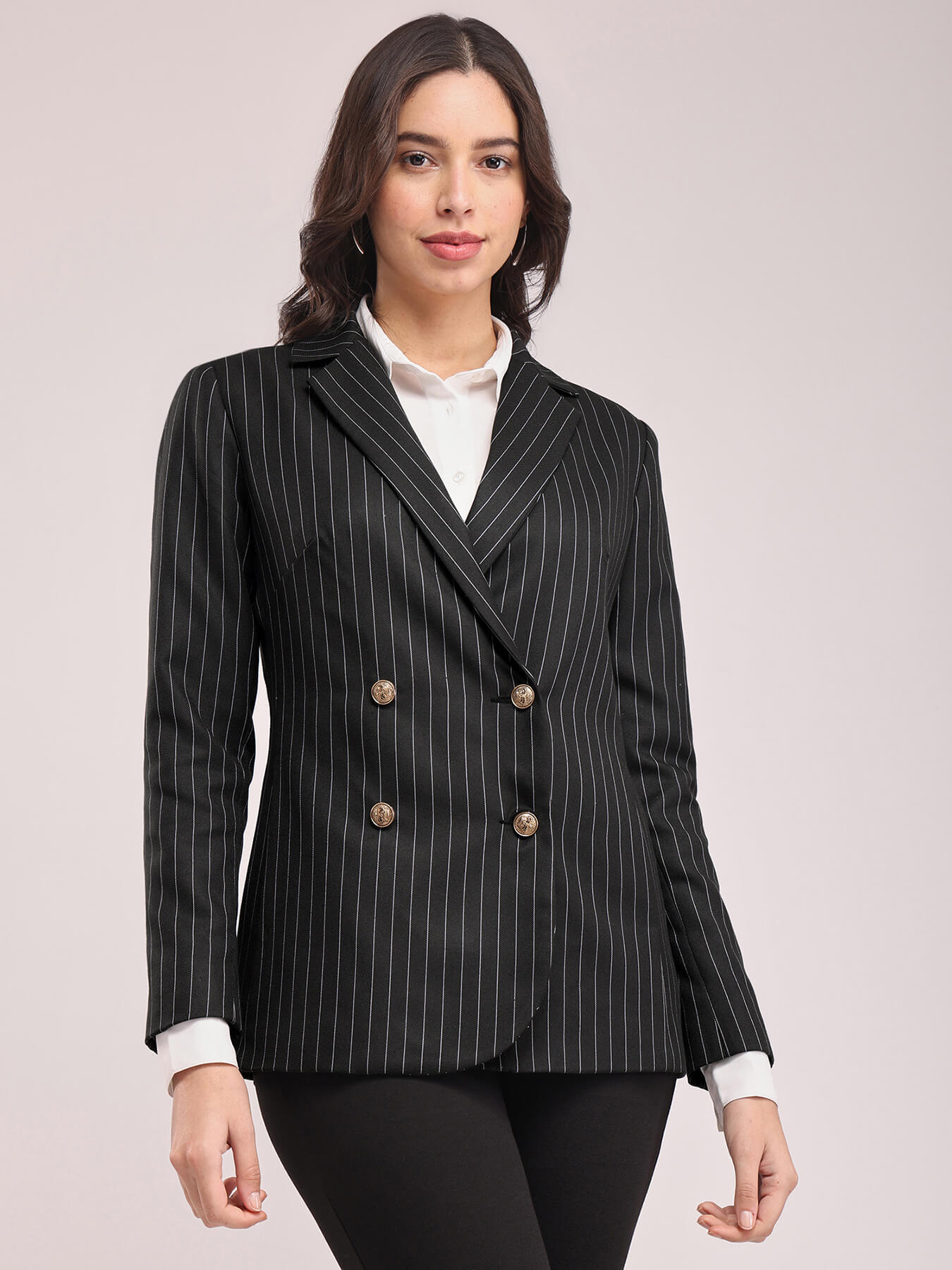 Double Breasted Blazer - Black And White