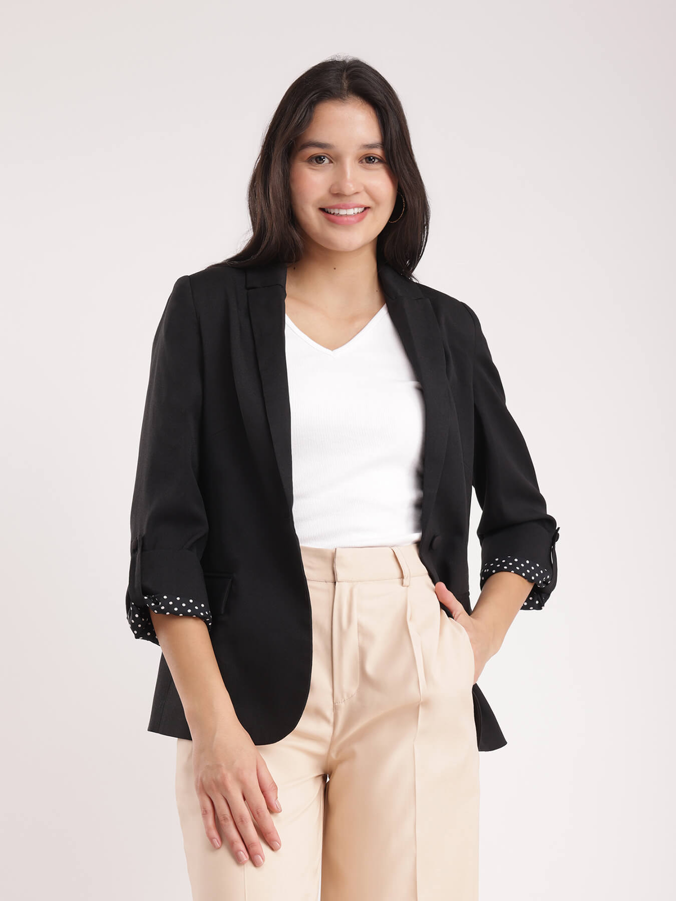 Foldable Sleeves Blazer - Black