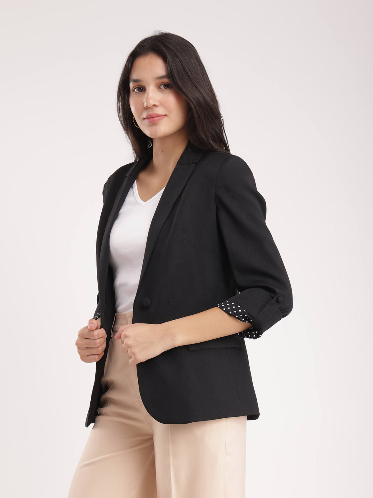 Foldable Sleeves Blazer - Black