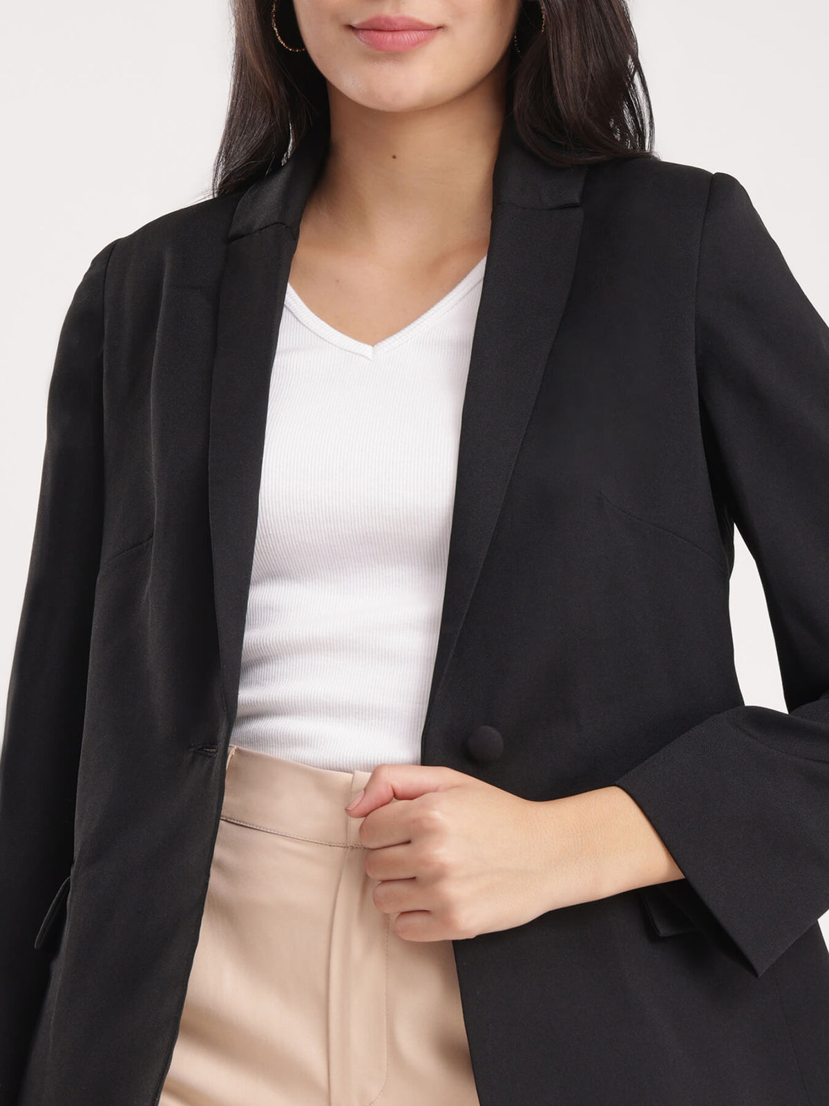 Foldable Sleeves Blazer - Black