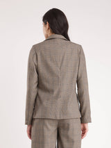 Polycotton Checkered Blazer - Brown And Black