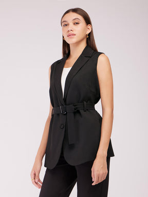 Single Breasted Sleeveless Blazer - Black