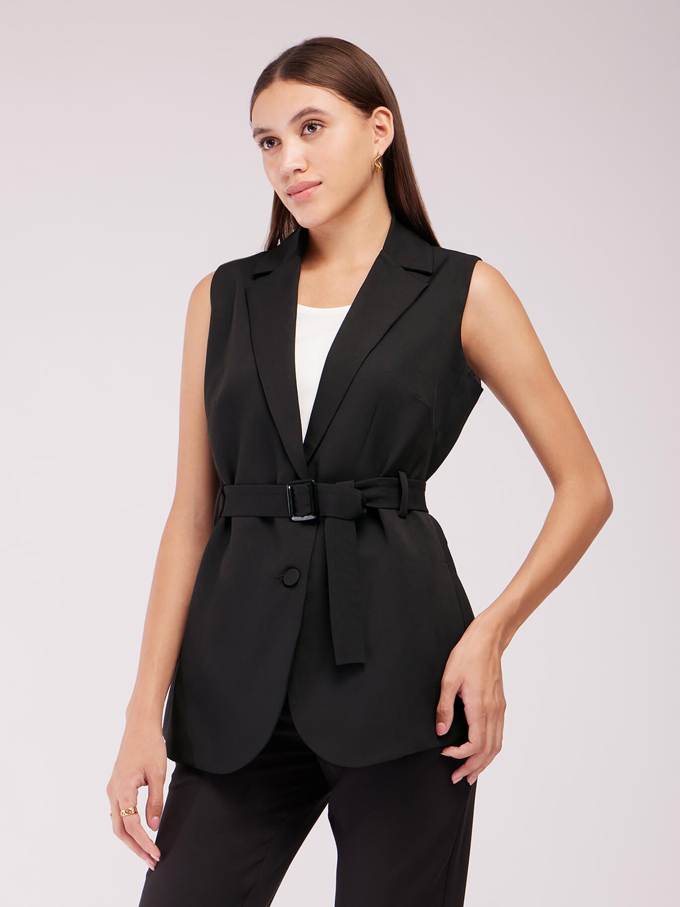 Single Breasted Sleeveless Blazer - Black