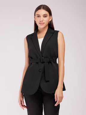 Single Breasted Sleeveless Blazer - Black