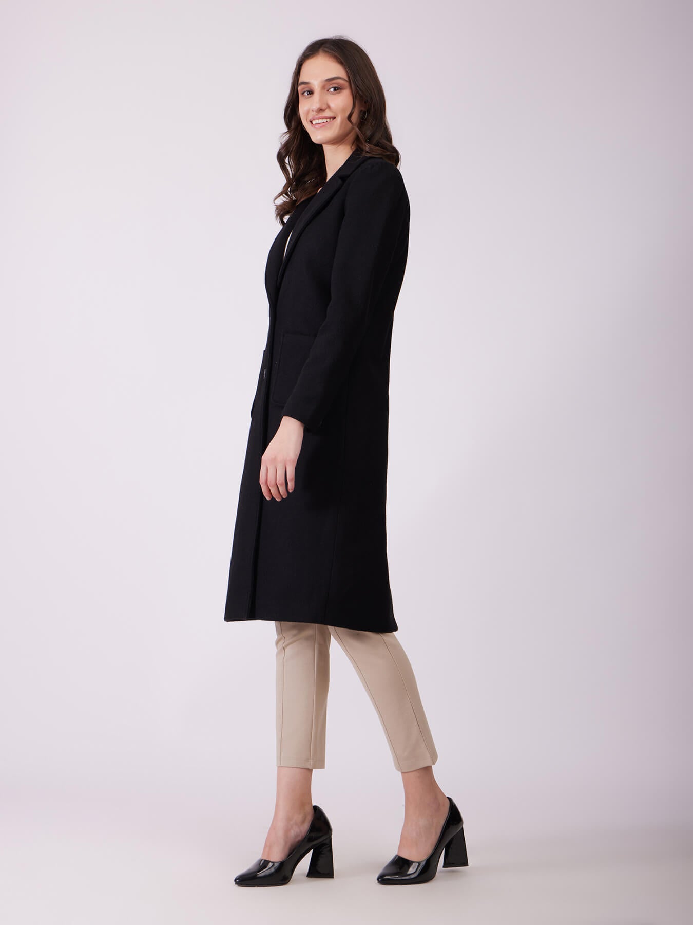 Single Breasted Overcoat - Black