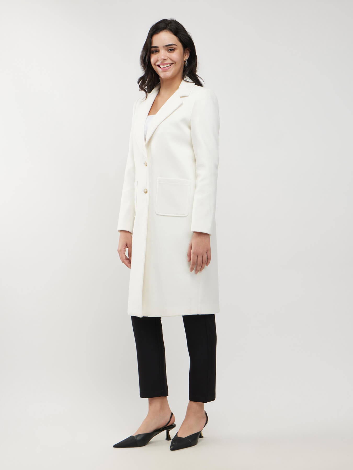 Long Felted Overcoat - Off White