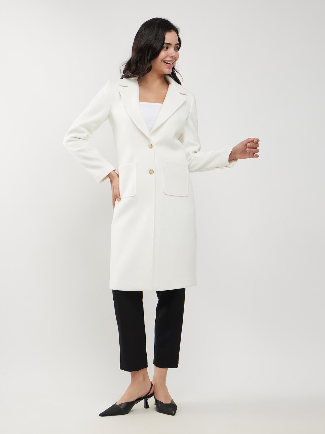 Long Felted Overcoat - Off White