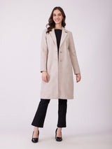 Knitted Single Breasted Overcoat - Beige