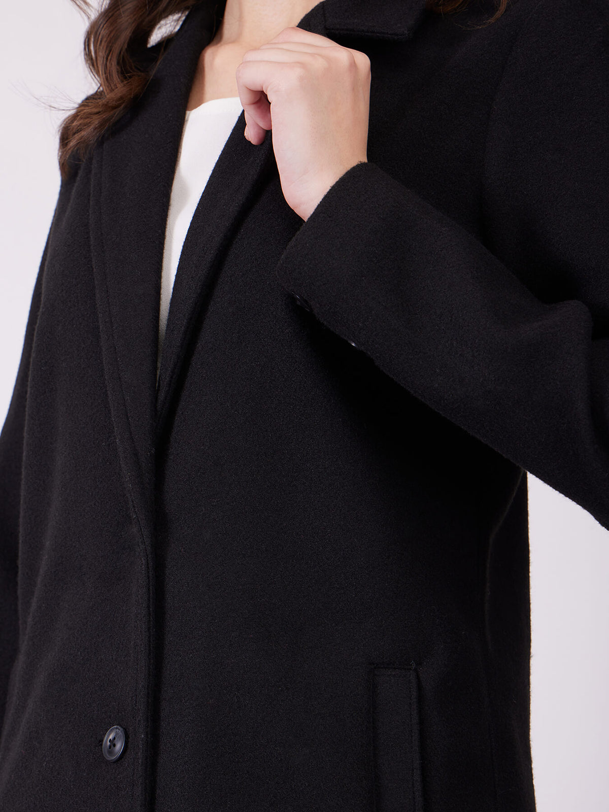 Knitted Single Breasted Overcoat - Black