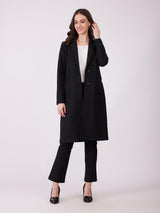 Knitted Single Breasted Overcoat - Black