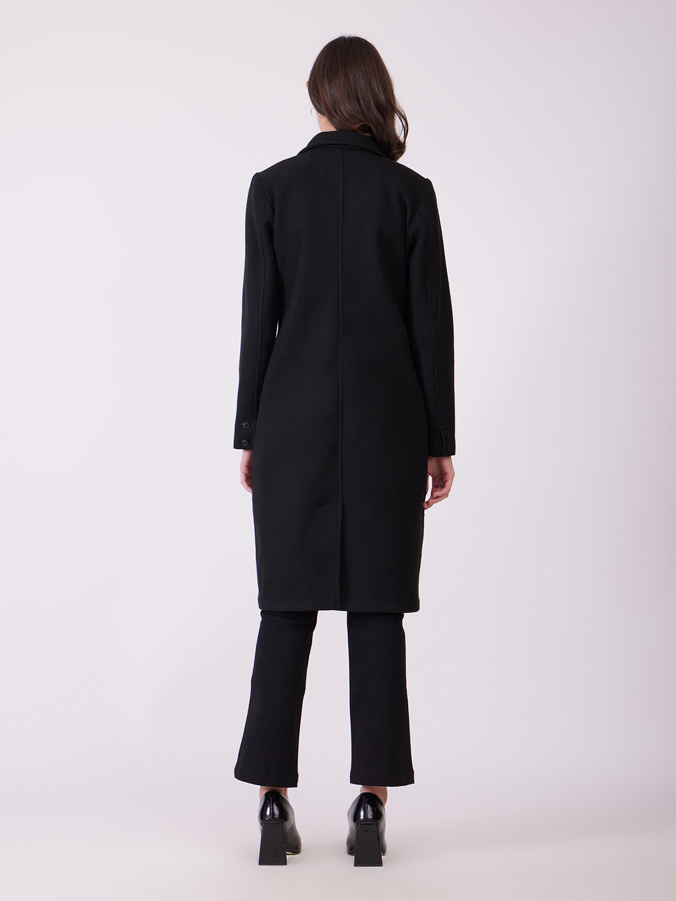 Long Felted Overcoat - Black