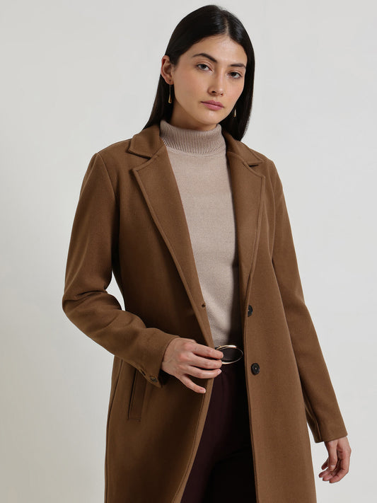 Single Breasted Long Overcoat - Brown