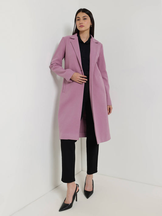 Single Breasted Long Overcoat - Lilac