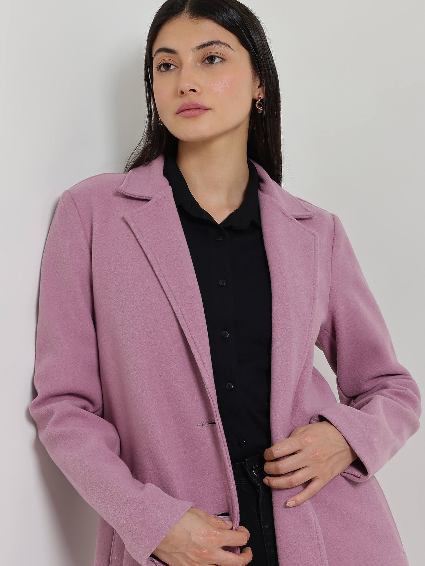 Single Breasted Long Overcoat - Lilac