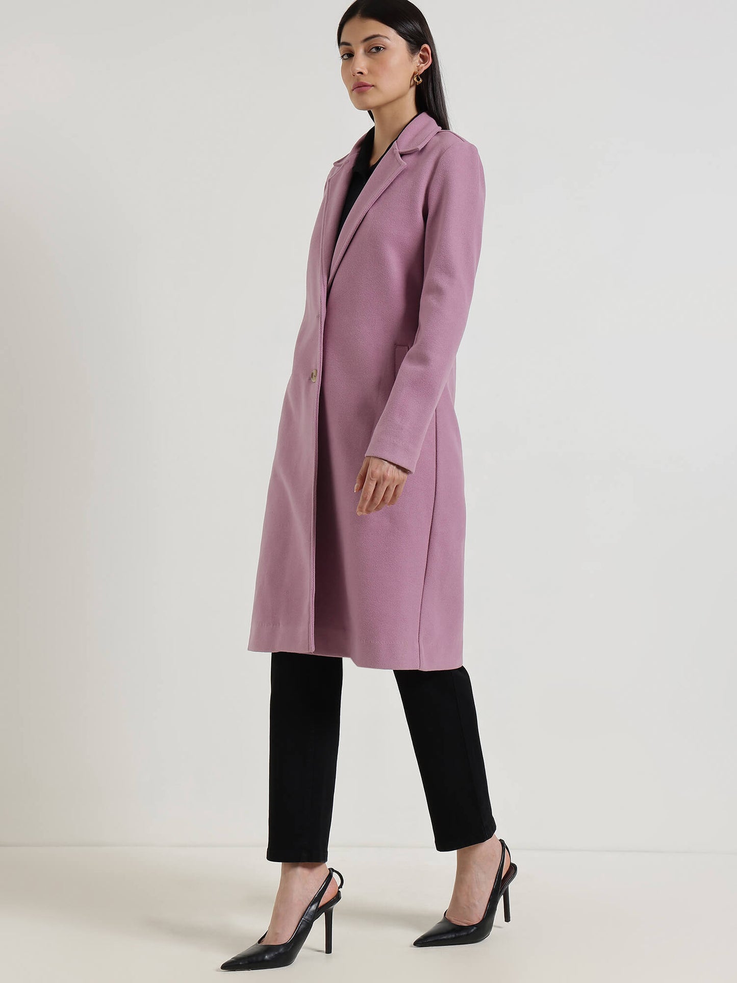 Single Breasted Long Overcoat - Lilac