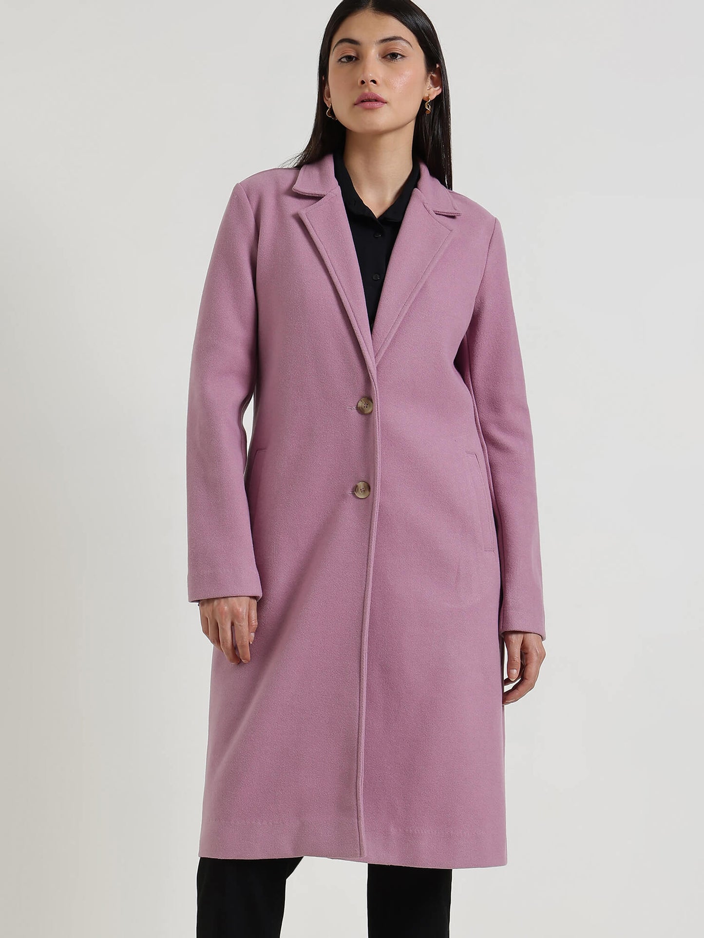 Single Breasted Long Overcoat - Lilac