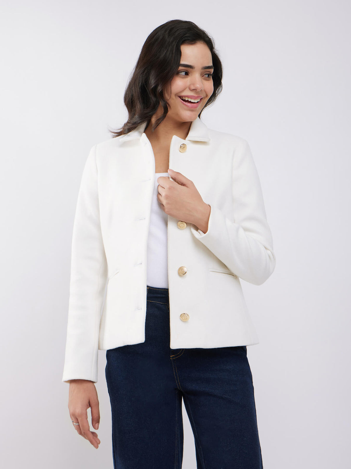 Short Felted Lined Jacket - Off White