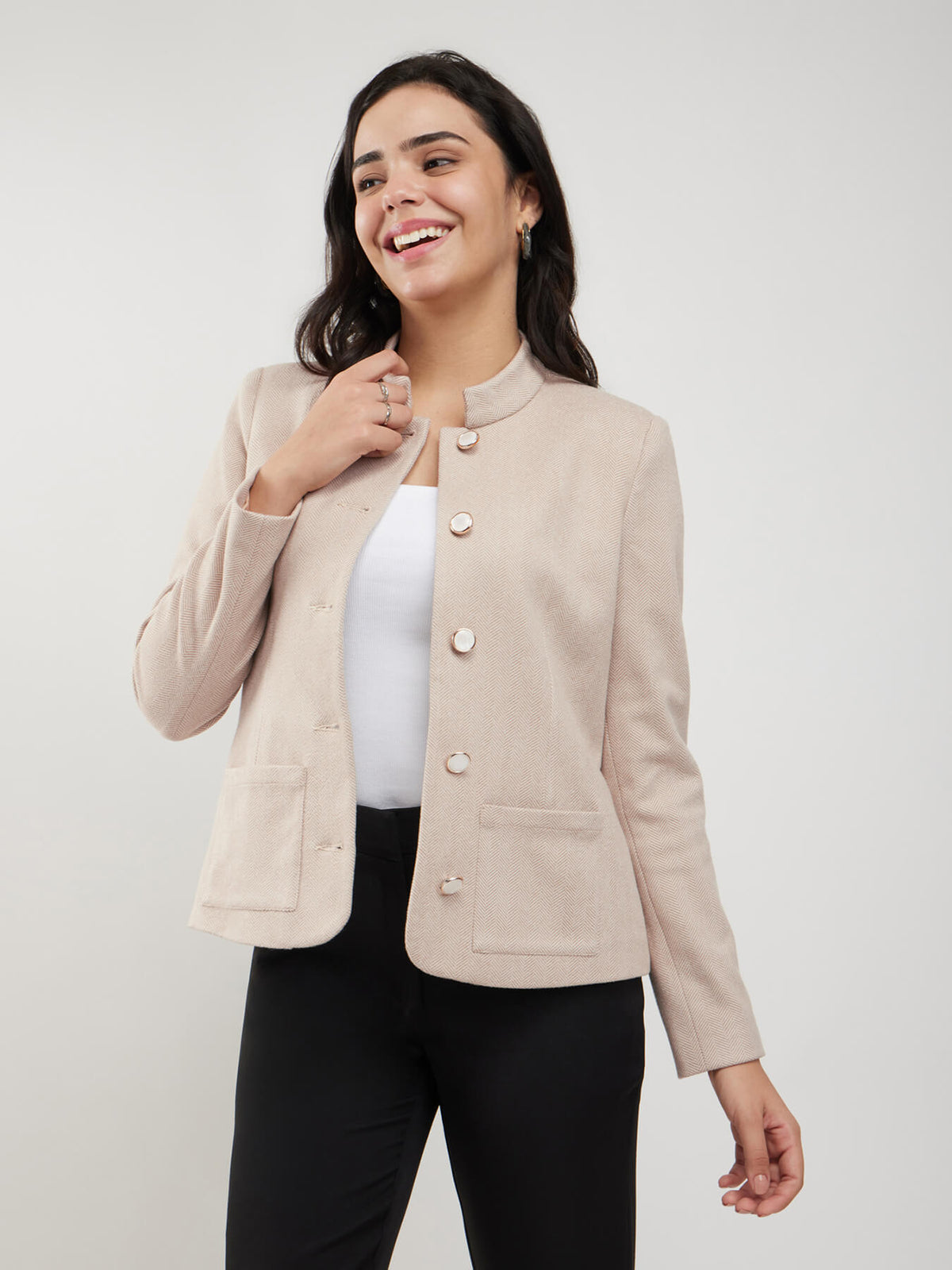 Short Felted Lined Jacket - Beige