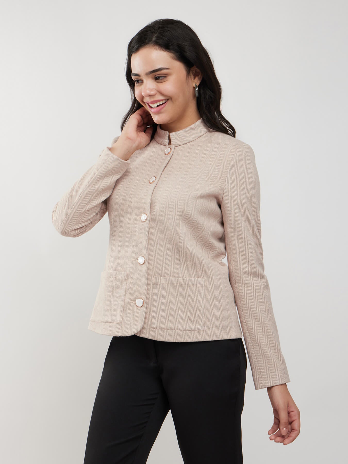 Short Felted Lined Jacket - Beige