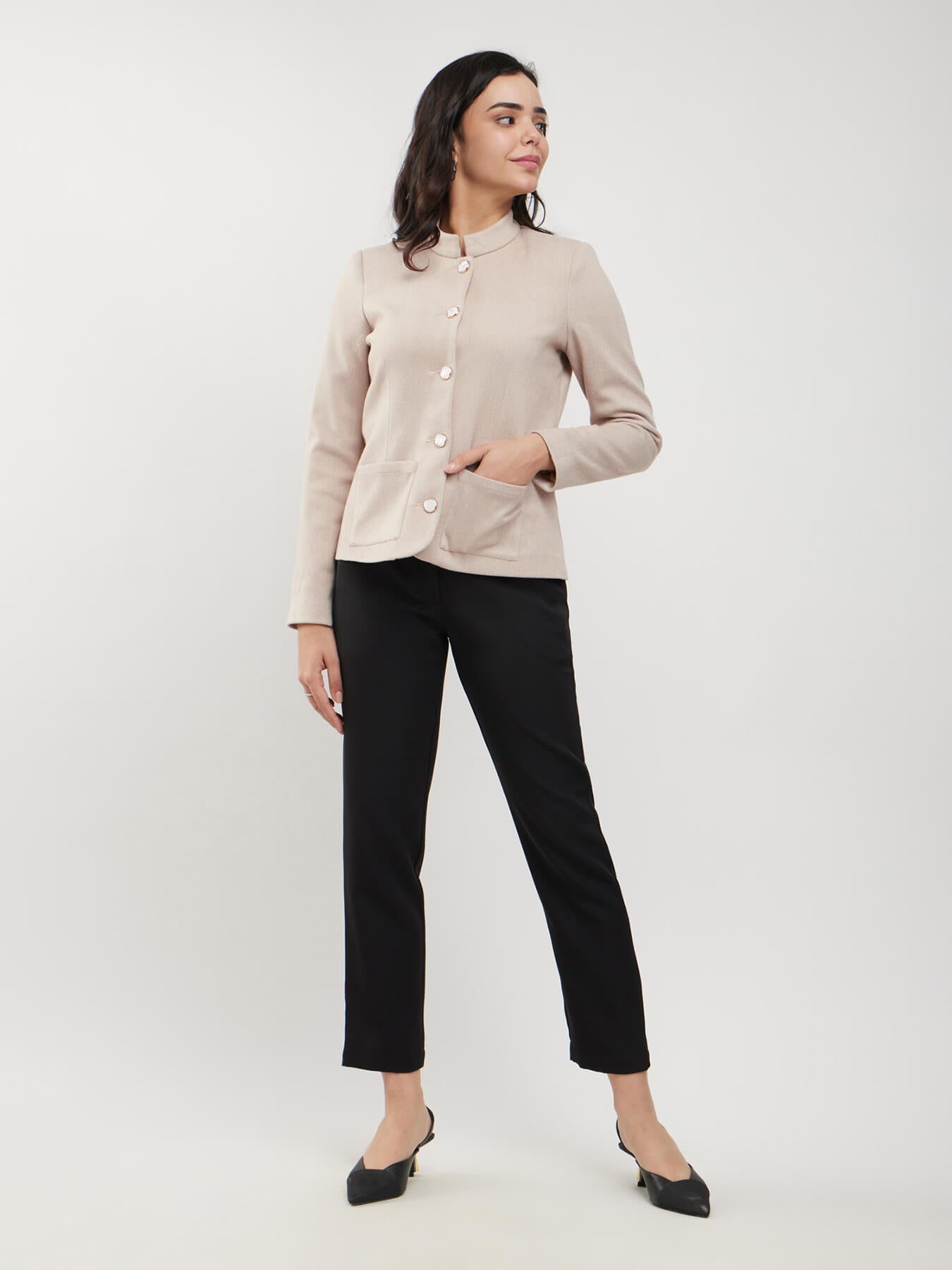Short Felted Lined Jacket - Beige