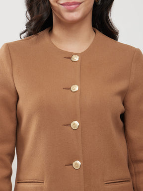 Round Neck Short Jacket - Tan