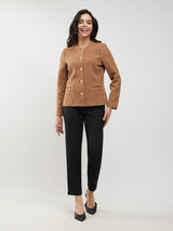 Round Neck Short Jacket - Tan