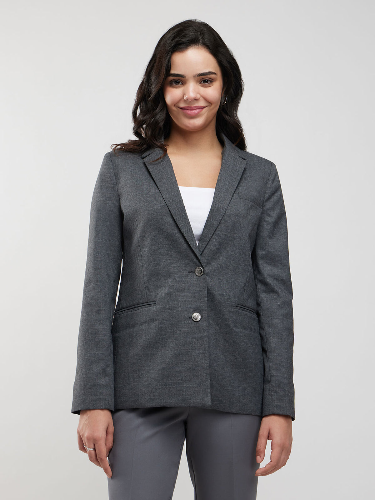 Single Breasted Blazer - Grey