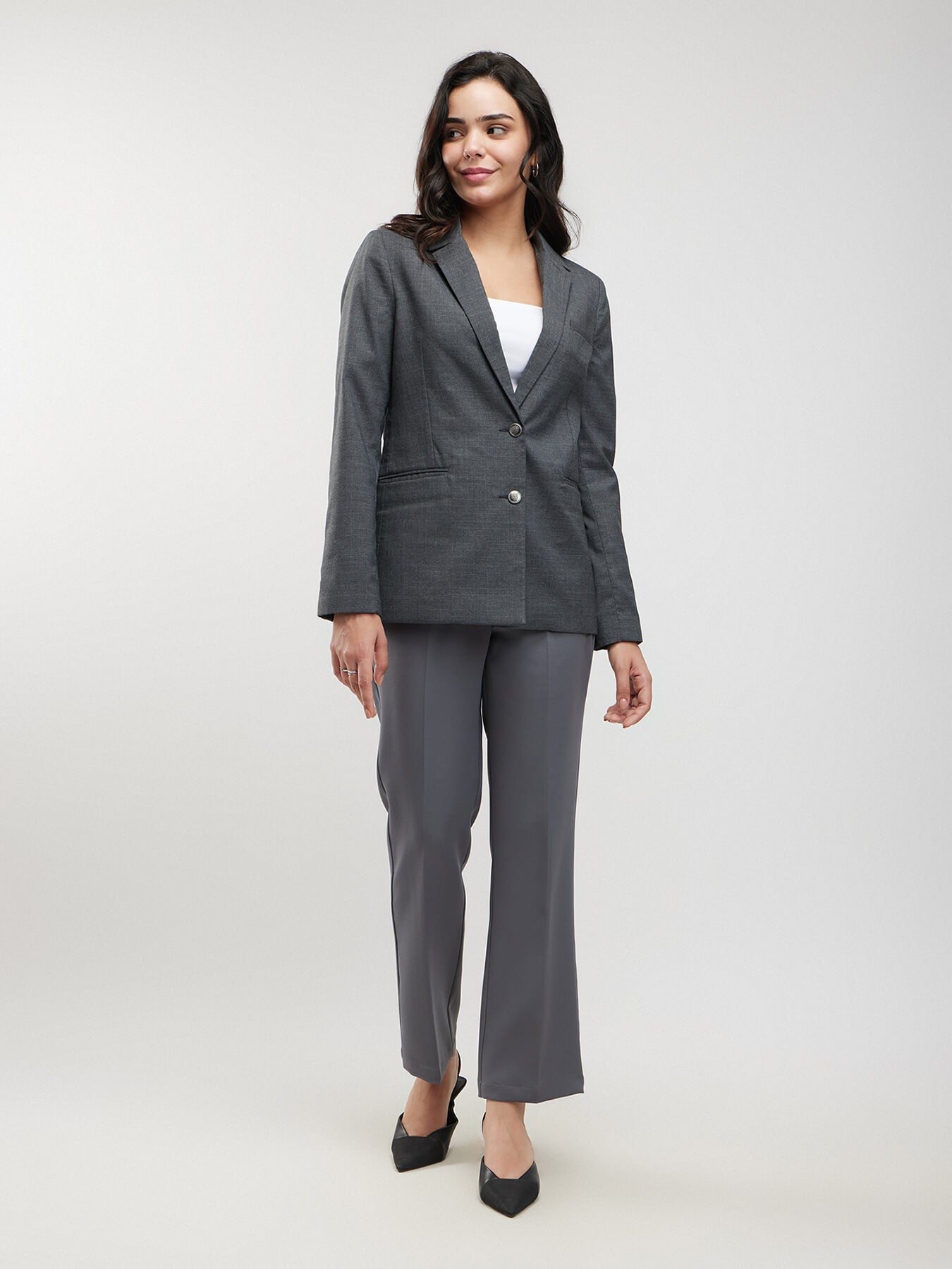 Single Breasted Blazer - Grey