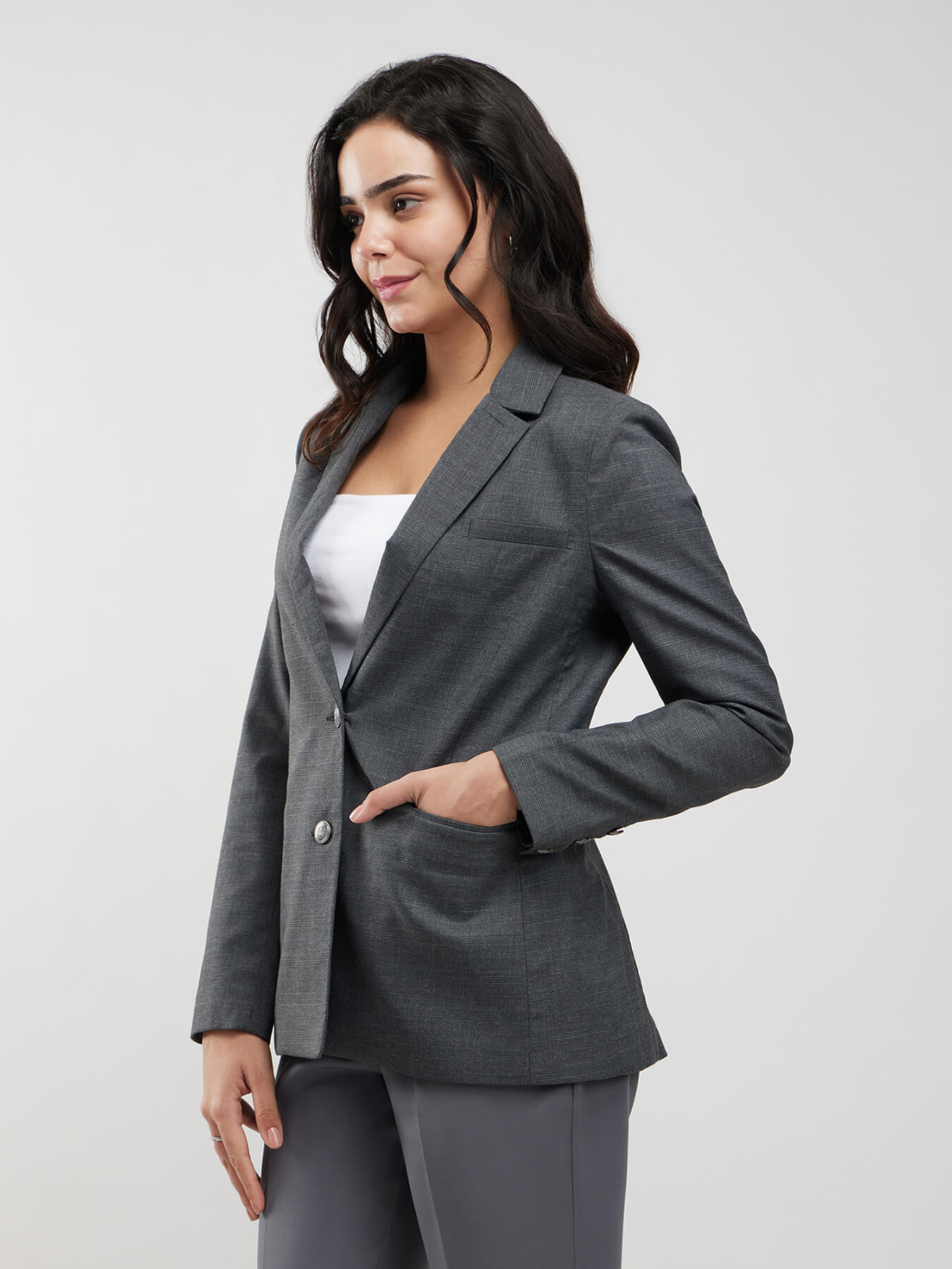 Single Breasted Blazer - Grey